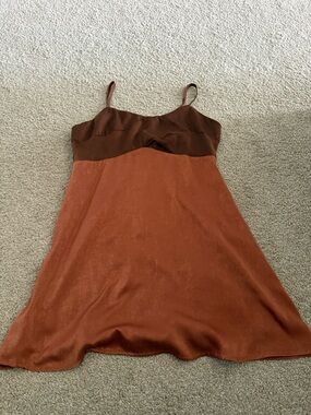 miami brown and rust satin slip dress
